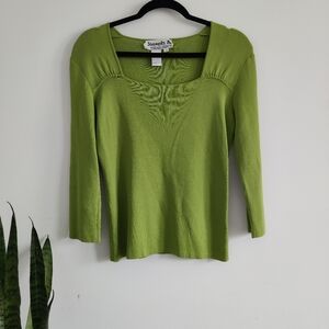 Joseph A Green Square Neck Knit Top L | Soft Stretch Spring 90s Y2K